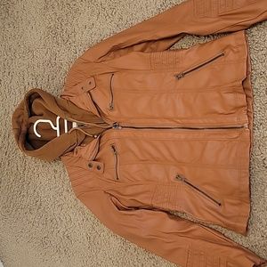 Women's Faux Leather Motorcycle Jacket Caramel Color